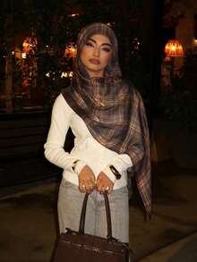 1 pieza Bufanda ligera y transpirable con estampado de ciervo y leopardo en estilo bohemio para mujer, adecuada para combinar con abayas en el día a día - enrejado - Ver 7