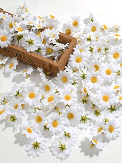 20/50/100pcs Artificial Daisy Heads, Mini Cute White Daisy Fake Flowers, Suitable For DIY Handmade Headwear Garland Crafts, Birthday, Wedding, Party Hats Decoration, Clothing Accessories, Room Decoration, Wedding Decoration, Home Decoration