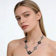 Queen - Long Four-Leaf Necklace With Natural Stones - Boho Chic Fashion 7-4 - 灰色 - 查看 2