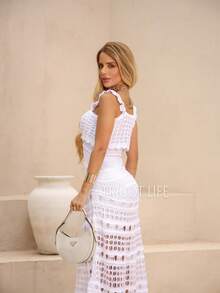 Women's Midi Knit Dress, Crochet Style,  Style, Lined, Elegant, Party, New Year's Eve, Casual, Evening, Wedding, Gender Reveal. - 白色 - 查看 4
