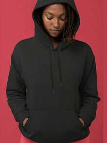Plus Size - Plus Size Casual Hoodie With Printed Design On The Back - Black - View 3