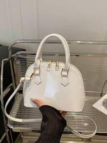 亮面贝壳手提包，通勤斜挎包，简约贝壳包，复古风 - 彩色 - 查看 5