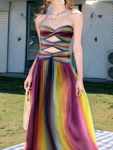 Destaca con estilo con nuestro vestido calado con textura retorcida - Beige, perfecto para los días de verano - Morado - Ver 1
