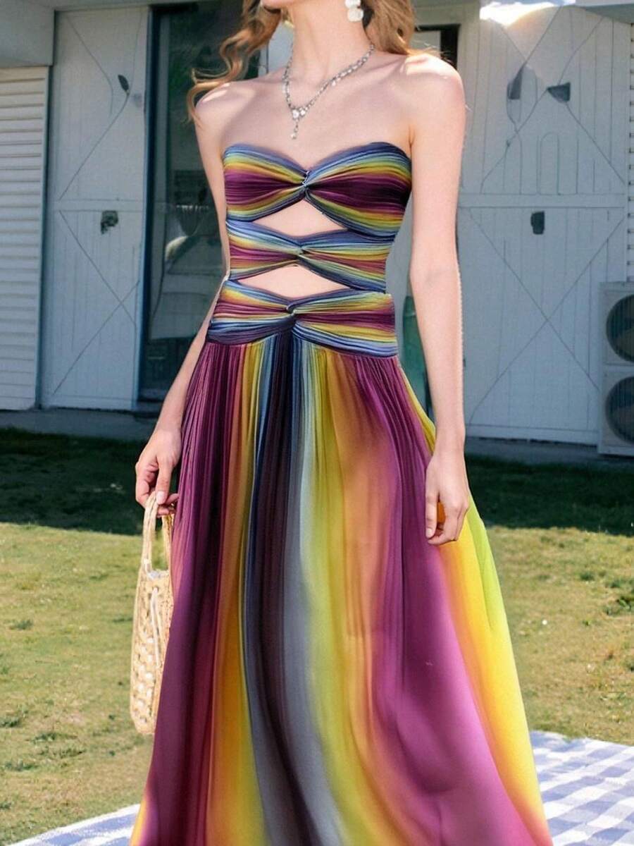 Destaca con estilo con nuestro vestido calado con textura retorcida - Beige, perfecto para los días de verano - Morado - Ver 1