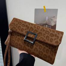 Túi cầm tay nữ, túi vuông nhỏ họa tiết da báo thời trang, túi xách có nắp gập. - màu nâu - Xem 9