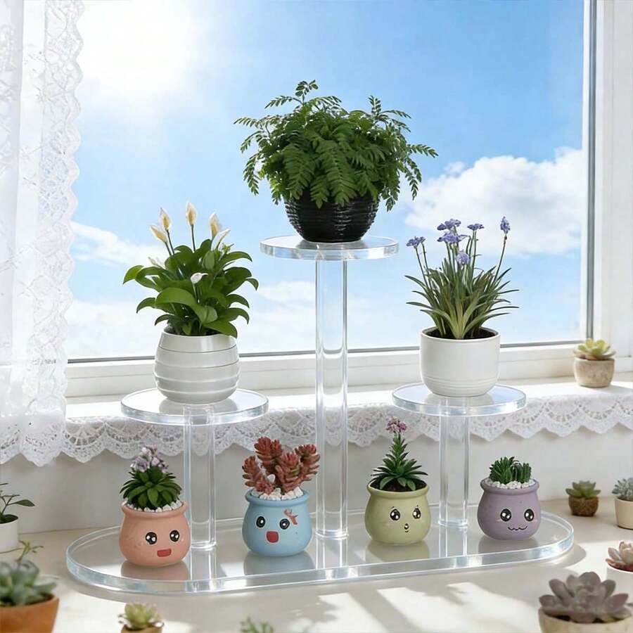 Large Display Stand, Acrylic Multi-Tier Plant Rack, Adjustable Pedestal Combination - Desktop Riser, Retail - Space-Saving For Windowsill, Tabletop, Garden And Living Room | Move Your Greenery Anywhere - View 1