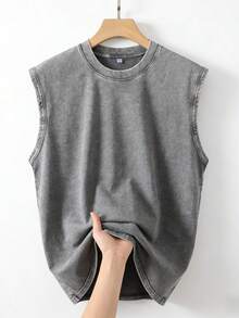 Men's Y2K Vintage Distressed Sleeveless Vest - Ultra Soft Street Dressing - Grey - View 1
