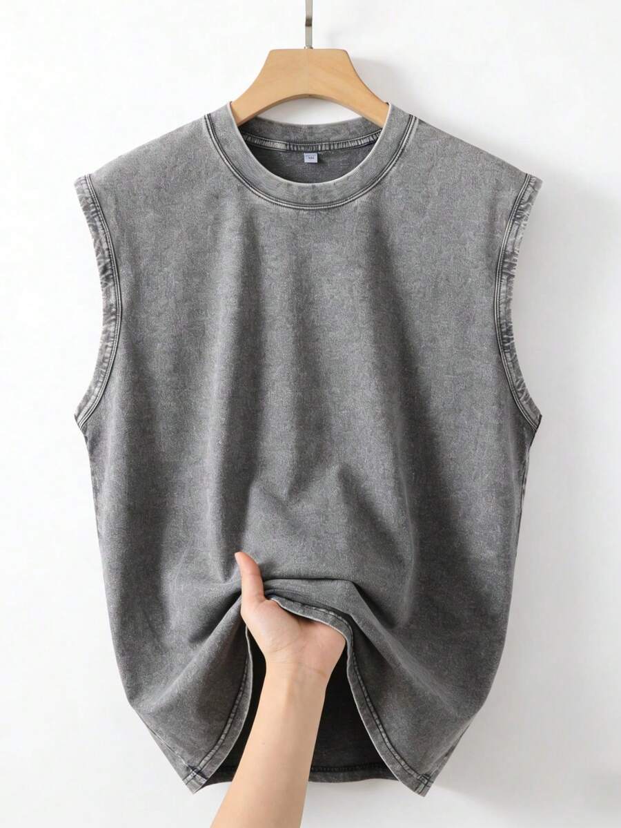 Men's Y2K Vintage Distressed Sleeveless Vest - Ultra Soft Street Dressing - Grey - View 1