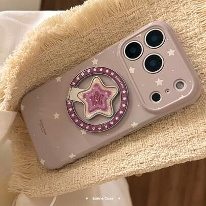 GUCADI 1pc Purple Magnetic White Starry Sky + Purple Star, Gold-Plated Star Magnetic Stand, Retro Purple Star Phone Case Suitable Compatible With Iphone 17 Pro Max, 16, 15 Soft Case, Personalized, Retro Style, Geometric, Minimalist, Color Blocking, Niche, Luxury, Ins Style