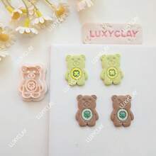 Embossed Bear Shape Polymer Clay Earrings Cutters, St. Patrick's Day Bear With Clover Pattern Clay Cutters For DIY Pendants Jewelry Making, Irish-Themed Jewelry & Earrings Handmade Tools - Bear - View 1