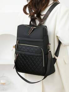 【优雅复古学院风双肩包】诠释都市通勤的永恒美学，精选优质PU皮革，呈现精致哑光褶皱纹理，触感柔软而坚韧，耐磨实用。金色拉链头点缀主隔层。 - 彩色 - 查看 5