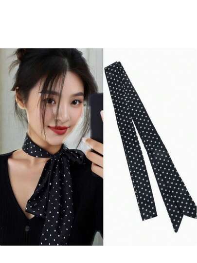 1pc Retro Polka Dot Silk Scarf, Elegant Long Streamer Fashion Versatile Neckerchief, Headband, Waistband, Bag Decor