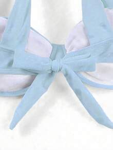 新款三件套比基尼，适合海滩度假派对，海军蓝优雅性感，带衬垫抹胸上衣+渐变印花长裙，春夏款 - 彩色 - 查看 5