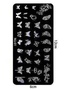 1pc Butterfly Nail Art Stamping Plate, Spring Summer Butterfly Elegant Pattern Design Y2K Style Printing Template Nail Art Accessory Tool, DIY Manicure Salon, Nail Supply - Silver - View 9