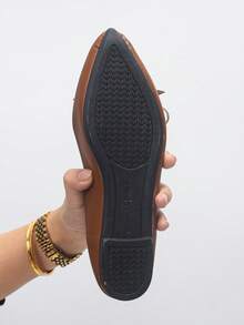 优雅棕色PU平底鞋，时尚尖头蝴蝶结设计，适合日常办公、通勤、购物，一脚蹬平底鞋，软底芭蕾舞鞋，优雅女鞋，适合夏季、春季、春假、婚礼季、母亲节礼物 - 棕色PU - 查看 9