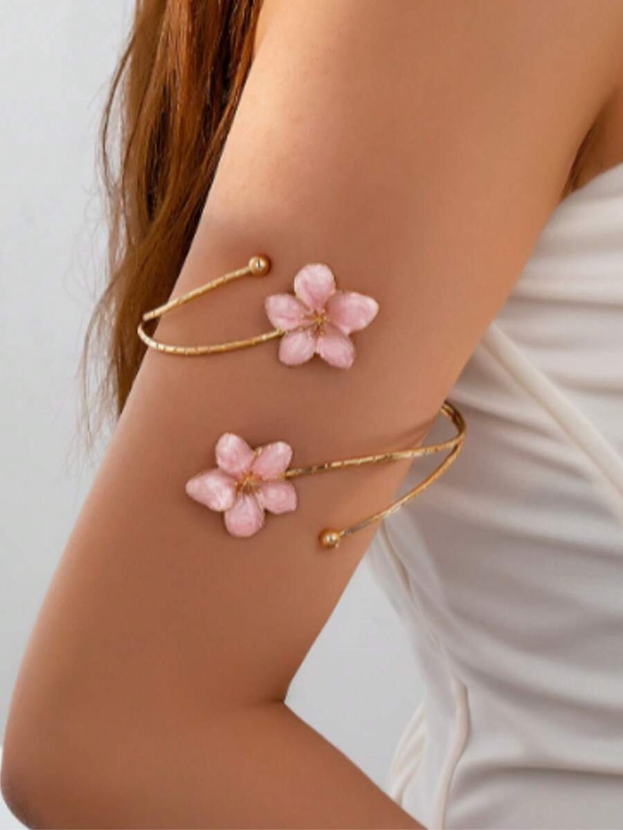 1 Pulsera de moda, exquisita, elegante, tierna, dulce, con diseño de flor en estilo urbano, para el verano, joyería - Rosa - Ver 1
