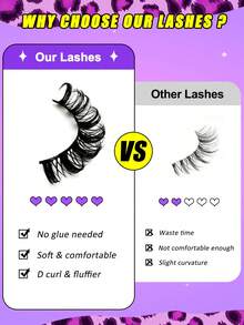 7对自粘式D型卷翘俄式假睫毛，无需胶水可重复使用，8-15毫米粗猫眼睫毛 - 黑色 - 查看 7