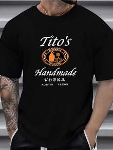 Tito's Hand-Printed Men's Crew Neck Short-Sleeve Cotton T-Shirt, Suitable For Everyday Casual Summer Wear, 220 Grams - 黑色 - 查看 1