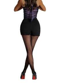 Medias de red retro, medias de red de malla de diamantes punteados y versátiles seductoras - Negro - Ver 5