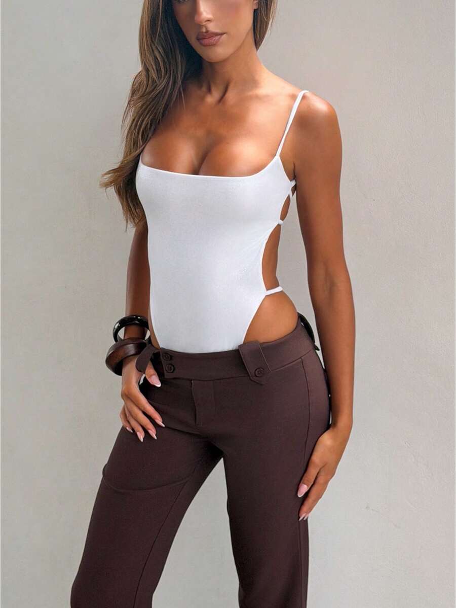 Women Summer Casual Spaghetti Strap Bandage Back Sleeveless Backless Short Jumpsuit Solid Cami Romper For Ladies Streetwear Beachwear - 白色 - 查看 1