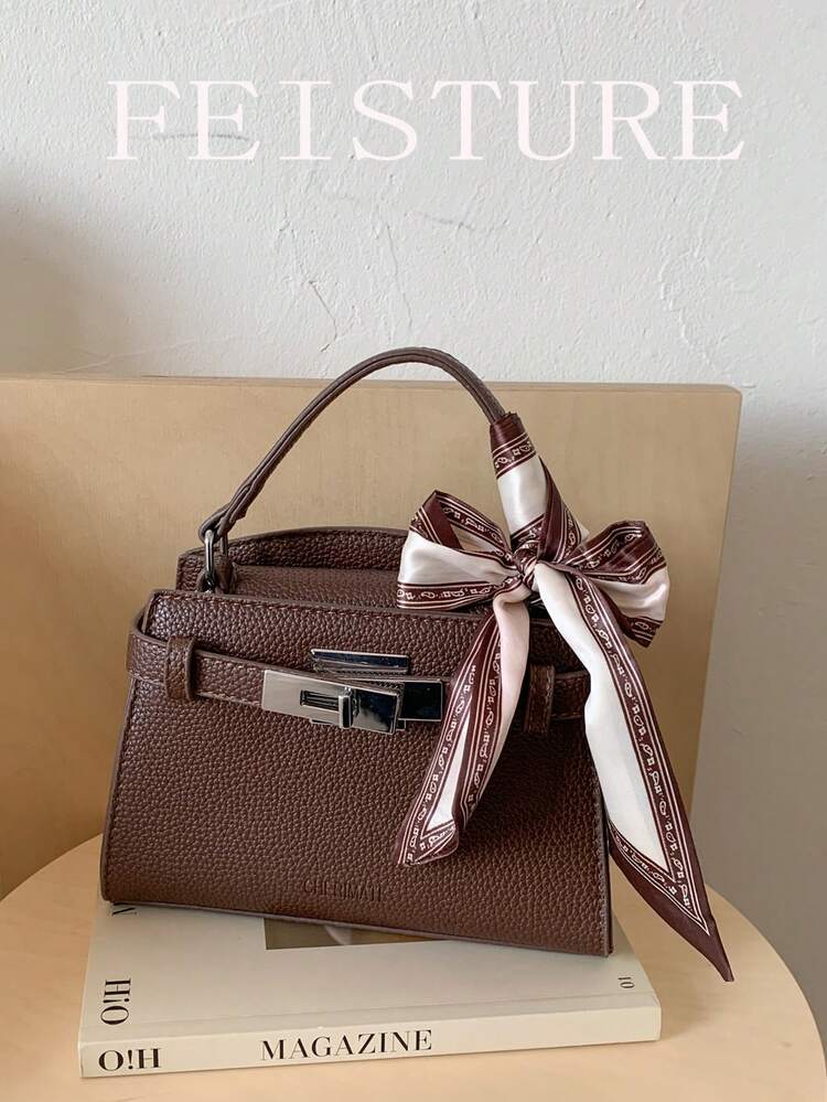 1pc FEISTURE New Women's Silk Scarf Handbag, Retro Shoulder Crossbody Bag, Suitable For Daily Outing, Dating, Commuting - Coffee - View 3