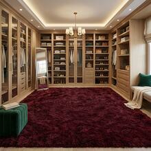 Soft Shaggy Area Rug For Living Room, Thick Fuzzy Rug For Bedroom, Door Mat, Bathroom, Modern Spring Decor Aesthetic, Upgrade Non-Slip Fluffy Carpet, Ideal Gift For Valentine's Day Housewarming, Easter, Dry Clean Only, With 4 Carpet Stickers, Burgundy Red - Rượu vang đỏ - Xem 4