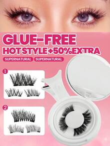 4 pares de pestañas magnéticas con aplicador, sin necesidad de pegamento, look natural 3D de mink falso, pestañas postizas magnéticas suaves, reutilizables y resistentes al agua para maquillaje diario, kit de pestañas magnéticas mejorado, sin delineador ni pegamento, pestañas para principiantes y amantes del maquillaje - Negro - Ver 1