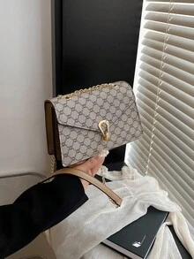 迷你纯色鳄鱼纹压花女士链条单肩包，时尚斜挎包，手提包，女士钱包，送她的礼物 - 卡其色 - 查看 7