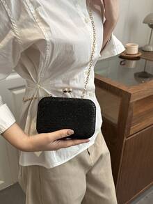 Elegant Black Lace Evening Bag, Exquisite Metal Ball Clasp Design, Party Atmosphere Chain Shoulder/Crossbody Bag, Fashionable Versatile Clutch Purse - Black - View 5