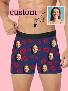 1pc Customized Men's Comfortable Black Boxer Briefs, Can Customize With Fun Photo Prints, Great Gift For Boyfriend On Valentine's Day, Halloween, Anniversary - Navy Blue - View 5