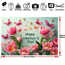 1 Mother's Day Flower Butterfly Background Cloth Dynamic Tulip And Heart-Shaped Design, Multi-Functional Party Banner, No Power Supply, Various Sizes And Styles To Choose From. - D - View 3