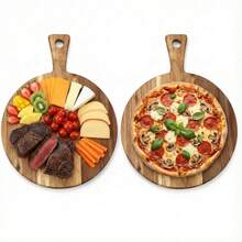 Wood Charcuterie Board With Handle - 12 Inch Round Serving Tray, Multi-Functional Cutting Board For Kitchen, Cheese, Bread - Multicolor - View 10
