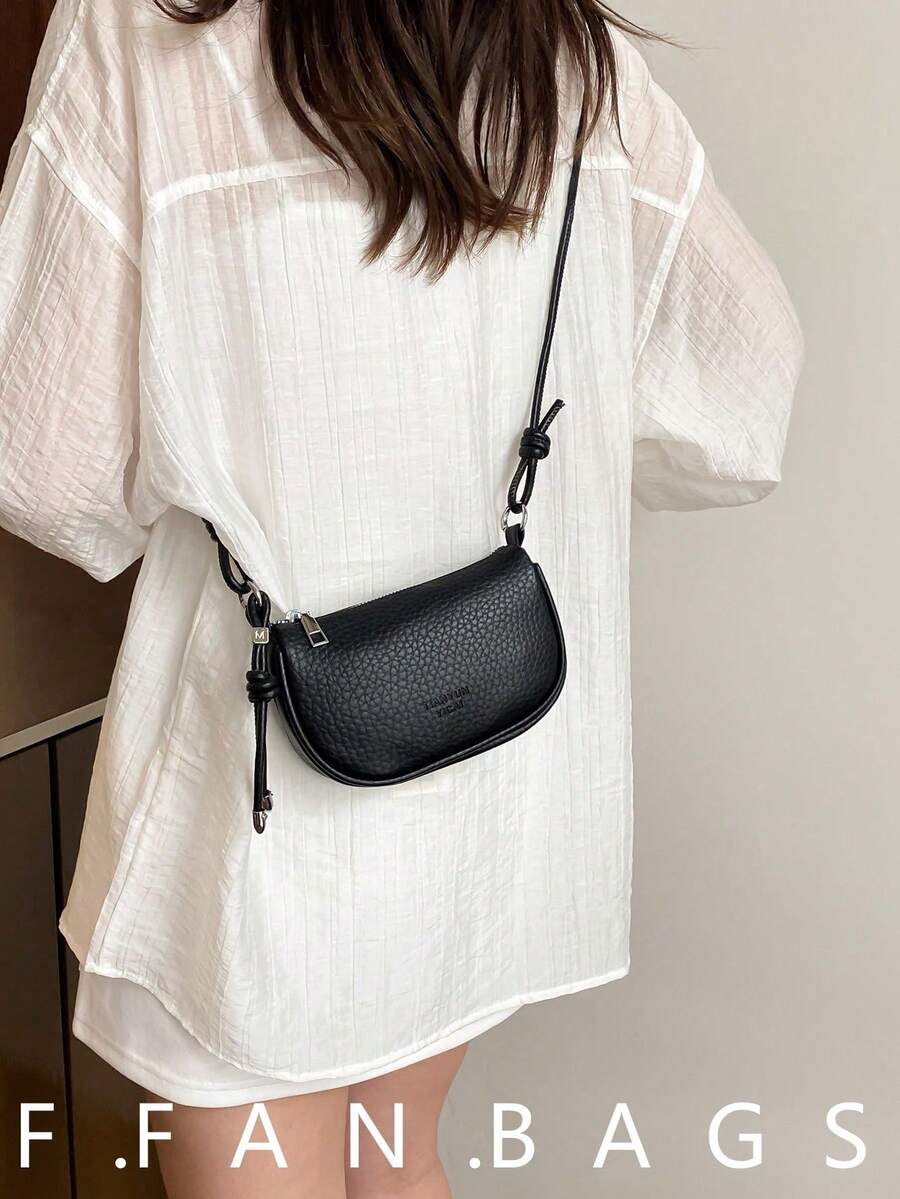 Bolso de mano mini de grano de litchi, nuevo bolso cruzado compacto de moda para mujer para uso diario, bolso pequeño - Negro - Ver 1