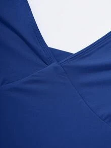 OMKAGI  Women's V-Neck Collarless Short-Sleeved Tank Top Y2K  Streetwear Style Top See-Through Top With Exposed Neckline - 藍色 - 查看 5