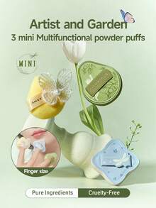 Amortals Artist & Garden 3Pcs Mini Finger Powder Puff Set – Cute French Floral Relief Design, Multi-Use For Concealer Highlight Contour, Compact Finger-Size For Precise Detail Makeup, Beginners & Pros, Viral Trending Mini Makeup Sponge Kit - Multicolor - View 2