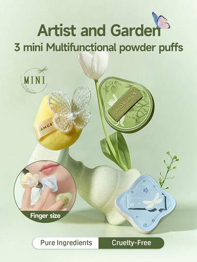 Amortals 3件套迷你化妆海绵套装，艺术家花园系列，适合初学者、化妆师、送礼佳品，也适用于约会、婚礼、圣诞节、万圣节、感恩节、毕业典礼、生日、节日、春秋季、Y2K 新年、化妆品、美容、派对、海滩、旅行、露营、学校、庆典、装饰、玫瑰女孩角色扮演、高级化妆氛围