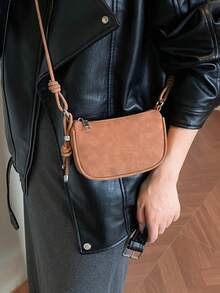 Litchi-Textur Mini-Handtasche, neue Mode kompakte tägliche Umhängetasche, ultraleichte kleine Umhängetasche für Frauen - Braun - Übersicht 2