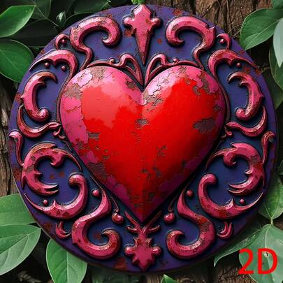 1pc Metal Iron Vintage Heart-Shaped Wall Art Sign With Intricate Floral Design - Rustic Round Decorative Plaque For Home, Garage, Restaurant Or Cafe, Outdoor Decor | Retro Wall Art | Sign, Perfect For Room Decor, 2D Flat, Cafe Decor, Restaurant Decor, Retro Aesthetic, Handmade Appearance, Home Decor, Cafe Owner