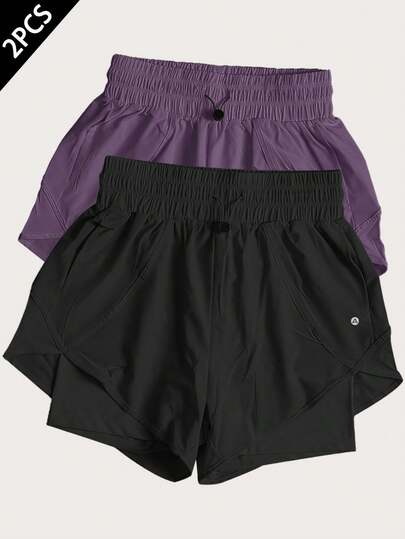 Bộ 2 quần short thể thao nữ mùa hè 2 trong 1 có lớp lót, nhanh khô, thoáng khí, chống tia UV, thích hợp cho chạy bộ, tập thể dục, yoga, đạp xe.
