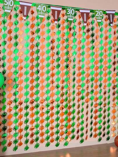 1pc-Football Party Decorations, Football Foil Fringe Curtain Backdrop,Super Ball Foil Fringe Curtains, Green Brown Photo Booth Props, Streamers Backdrop For Football Birthday Party Decorations Superbowl Party Decorations