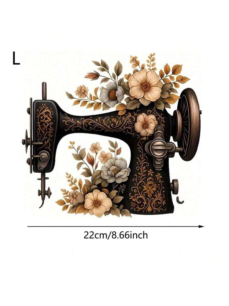 1 pieza/2 piezas/3 piezas Pegatinas de transferencia de calor con patrón floral de máquina de coser vintage, adecuadas para camisetas DIY, vaqueros, almohadas, mochilas, sombreros y fundas de sofá, resistentes al agua, resistentes a la decoloración, duraderas, pegatinas de plástico con diseños divertidos, decoración de tela, embellecimiento de ropa, manualidades - L - Añade 9