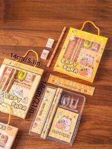 Juego de regalo de papelería de 6 piezas Capy Bara - Juego de arte/garabato/escritura de lujo con regla, 2 lápices, sacapuntas, goma de borrar y cuaderno (diseños vibrantes de capibara, asignación de color al azar, perfecto para niños, niñas, vuelta al colegio, cumpleaños, recompensa en el aula, DIY diario y creatividad (incluye caja de regalo)) - Camel - Ver 10