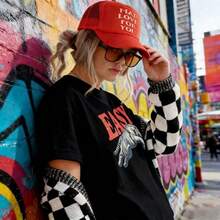 Easy Tiger Shirt Retro Boho Tee Unisex Aesthetic Shirt Graphic Tee Y2k Woman Teen Girls Tee Crew Neck Cool Summer Shirt Short Sleeve Top,Animal Fruite Pet Pattern, Women Graphic-Shirt, Fashion 2026,Gifts, Women's Clothing, Cartoon And Letter Printing, Comfortable Cotton Material, Skin Friendly, Soft And Cool, Spring Summer Women's-Shirt Clothing - 黑色 - 查看 2