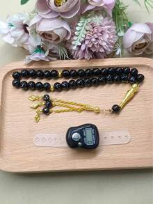 Esencial de Eid Mubarak | Juego de caja de regalo de lujo: 33 cuentas de oración de Ramadán + contador electrónico con forma de anillo, conteo manual y con presión de dedos, contador de oración con estilo árabe de Oriente Medio, esencial para la oración diaria - Contador LR41 - Ver 3