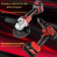 Cordless Drill And Angle Grinder: Brushless Motor, 2 High-Capacity Batteries, Full Functions (Drilling, Screwdriving, Hammer Drilling And Sanding), Wide Range Of Accessories - 紅色 - 查看 4