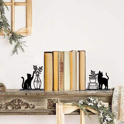 1对/2个 - 可爱猫咪金属书挡 - 时尚装饰书架 - 办公室或家用书籍支架 - 耐用家居办公收纳用品 - 书房艺术装饰 - 送给爱书人的独特礼物