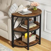 LITTLE TREE Half Round Side Table, 3-Tier End Table, Narrow Side Table With Metal Frame, Small Coffee Table Nightstand For Living Room, Bedroom - Rustic Brown - 查看 12