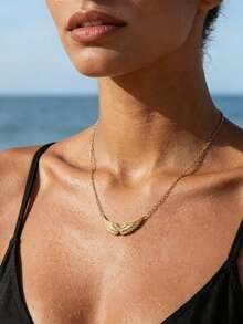 1件极简主义不锈钢个性化天使翅膀吊坠项链，奢华复古风格项链 - 翅膀項鍊 - 查看 3