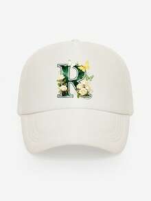 1pc Unisex Butterfly & Flower Letter Print Breathable Mesh Cap, Choose From 26 Letters, Fashionable Lightweight Sun Protection Hat For Spring/Summer Outdoor Daily Use, Suitable As Gift - White - View 35