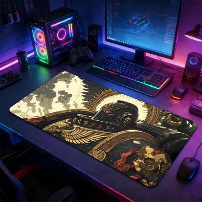 وسادة فأرة ألعاب كبيرة بتصميم ملاك ميكانيكي بطراز ستيمبانك داكن، قاعدة مطاطية ممتدة مانعة للانزلاق، تصميم علمي خيالي قديم، وسادة مكتب متينة للمنزل والمكتب وإعداد الألعاب، هدية مثالية لعشاق الخيال العلمي وهواة ستيمبانك